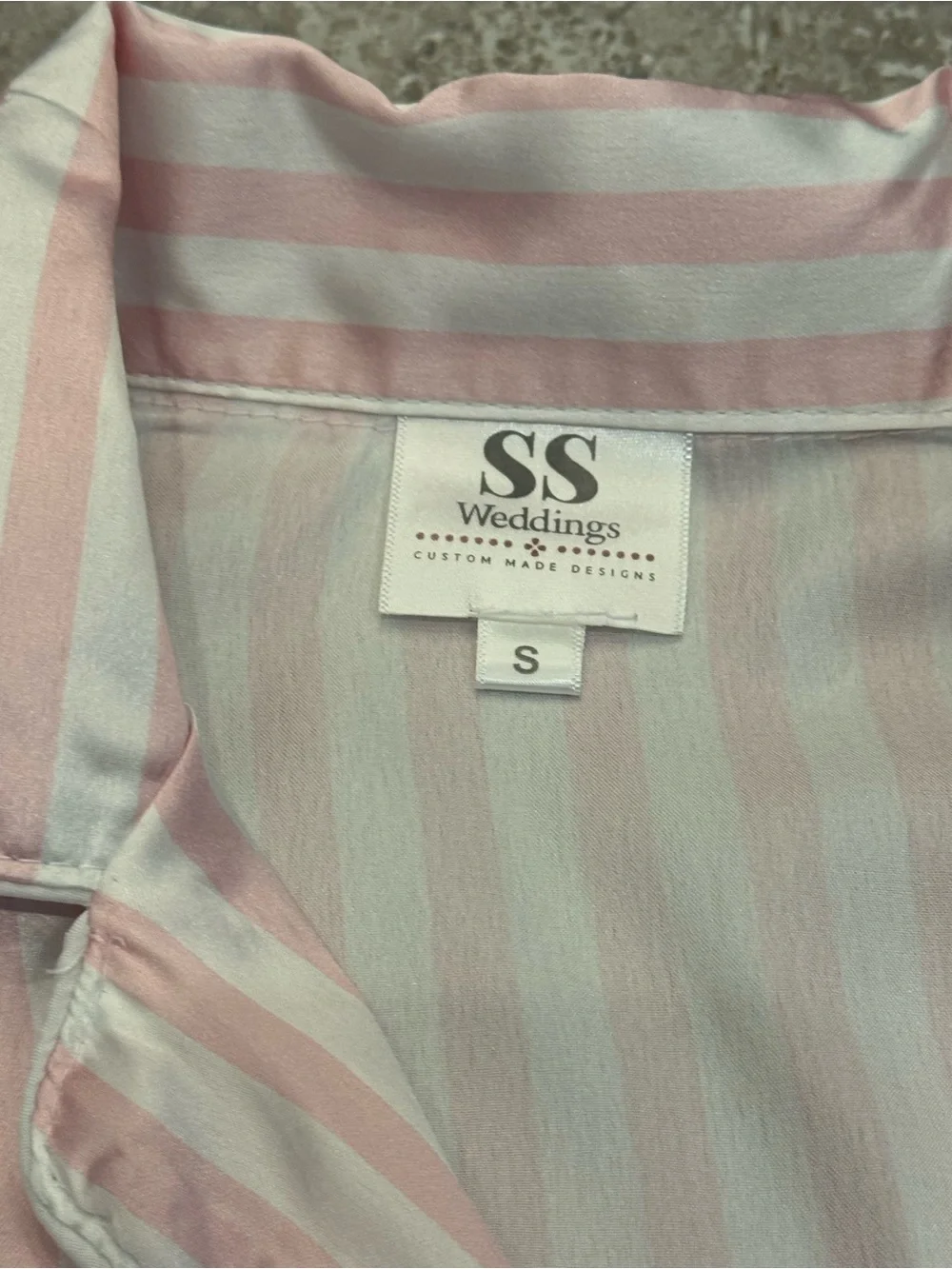 SS Weddings Pink & White Striped Pajama Set Shorts Size Small Monogram P